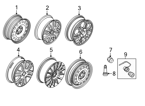 2009 Ford Focus Wheels Wheel, Alloy Diagram for AS4Z-1007-B
