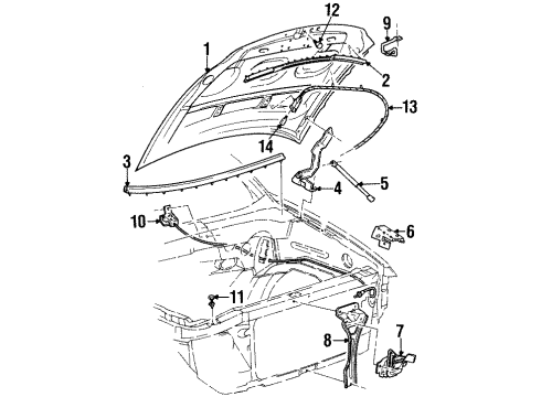 2001 Lincoln Navigator Hood & Components Release Cable Diagram for 6L7Z-16916-AA