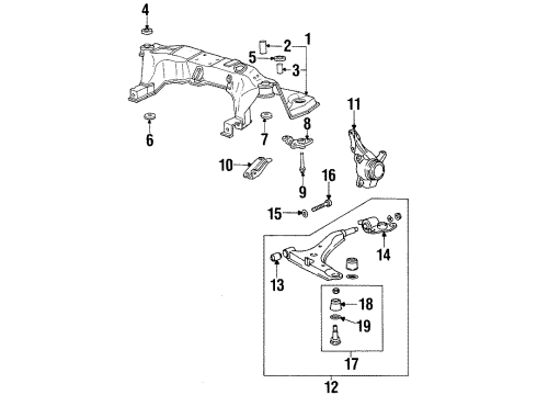 1998 Hyundai Sonata Front Suspension Components, Lower Control Arm, Stabilizer Bar Plate-Crossmember Mounting Lower Diagram for 62491-36000