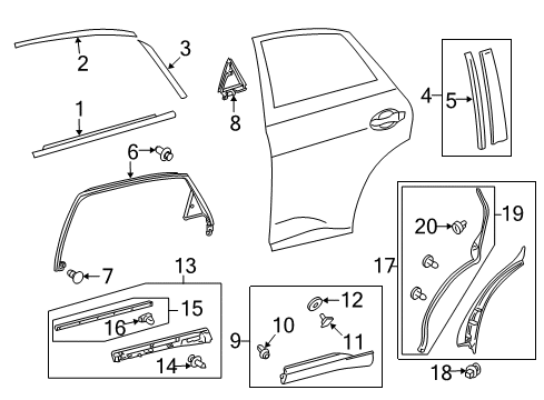 2010 Lexus RX350 Exterior Trim - Rear Door Moulding Sub-Assy, Rear Door, Outside RH Diagram for 75075-0E010