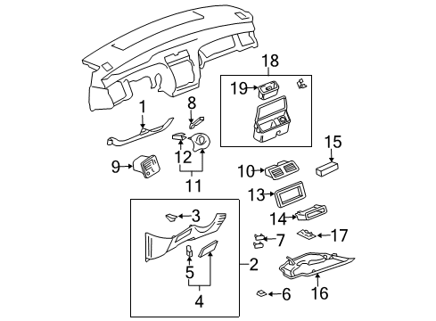 2000 Toyota Avalon Cluster & Switches, Instrument Panel Retaining Bracket Diagram for 55475-07010