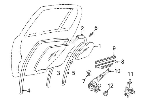 2005 Toyota Echo Rear Door - Glass & Hardware Glass Stop Diagram for 67216-52010