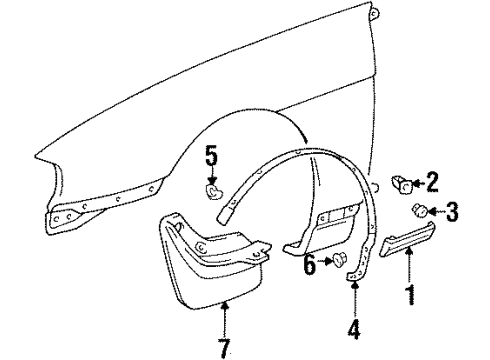 1993 Lexus SC300 Exterior Trim - Fender Moulding, Front Fender, Lower Rear LH Diagram for 75618-24020-B0