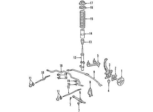 1997 Acura CL Front Suspension Components, Lower Control Arm, Upper Control Arm, Stabilizer Bar Bush, Stabilizer Holder Diagram for 51306-SV7-005