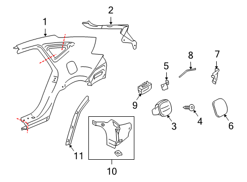 2010 Honda Accord Crosstour Quarter Panel & Components, Exterior Trim Rod, Actuator Diagram for 74701-TP6-A00