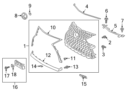 2020 Lexus RX350L Grille & Components Emblem Nut Diagram for 90183-06031