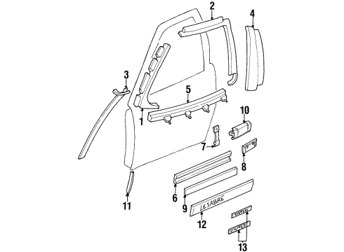 1997 Buick LeSabre Exterior Trim - Front Door Molding Kit, Front Side Door Center (RH) Diagram for 88891318