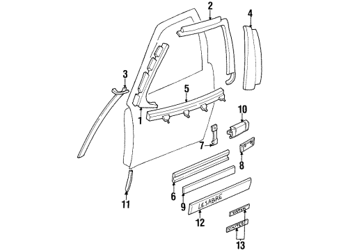 1997 Buick LeSabre Exterior Trim - Front Door Molding-Front Side Door Stationary Window Divider Channel Garnish Diagram for 25556397