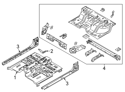 2021 Ford Ranger Floor Floor Pan Bracket Diagram for KB3Z-2L624-A