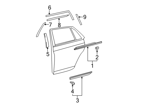 2011 Toyota Avalon Exterior Trim - Rear Door Body Side Molding Diagram for 75076-07020-A0