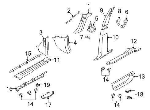 2009 Lincoln Navigator Interior Trim - Pillars, Rocker & Floor Weatherstrip Pillar Trim Diagram for 7L7Z-7803599-AA