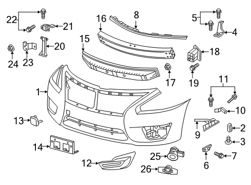 2015 Nissan Altima Front Bumper Clip Diagram for 92280-7Y000