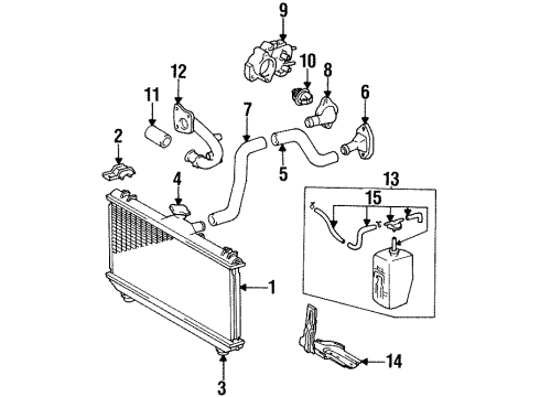 1995 Toyota Corolla Radiator & Components Radiator Assembly Upper Bracket Diagram for 16533-15120