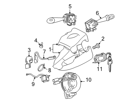 2009 Scion tC Shroud, Switches & Levers Cylinder & Keys Diagram for 69057-21092