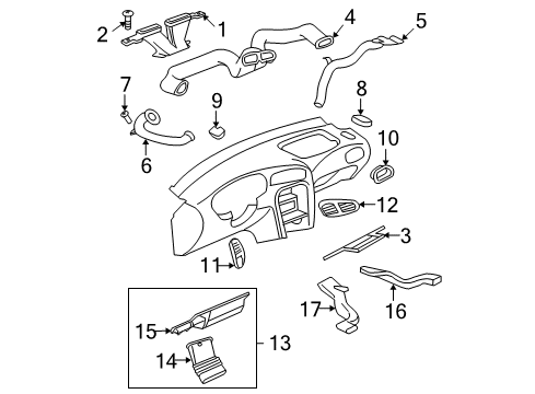2004 Oldsmobile Alero Ducts Outlet Asm-Instrument Panel Outer Air *Pewter Y Diagram for 22619647