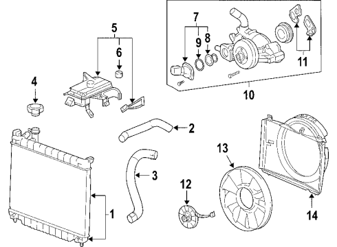 2008 Saab 9-7x Cooling System, Radiator, Water Pump, Cooling Fan Fan Blade Diagram for 15229250