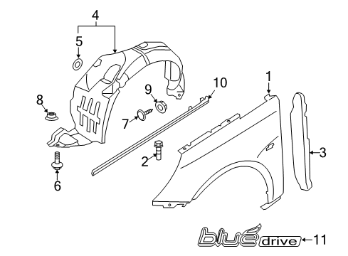 2015 Hyundai Sonata Fender & Components, Exterior Trim Front Wheel Guard Assembly, Right Diagram for 86812-4R000