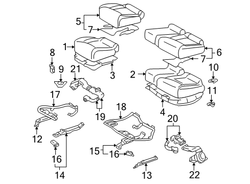 2005 Lexus LS430 Rear Seat Components Pad, Rear Seat Cushion, RH Diagram for 71611-50200