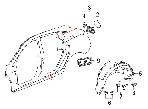 2015 Cadillac SRX Quarter Panel & Components Fuel Pocket Diagram for 23469986