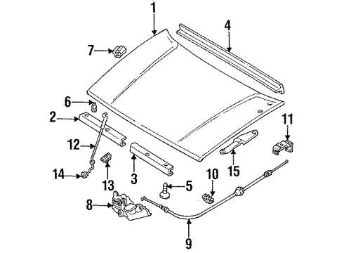 1994 Honda Passport Hood & Components Rod Support, Engine Hood Diagram for 8-97073-612-2