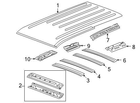 2007 GMC Yukon Roof & Components Front Side Rail Diagram for 10393087