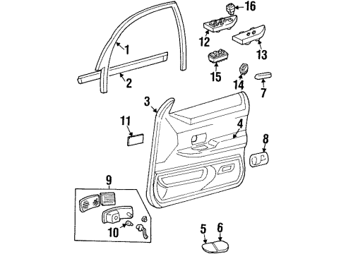 1998 Ford Crown Victoria Interior Trim - Front Door Window Switch Diagram for F8AZ14529BB