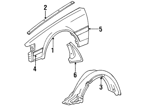 1986 Toyota Celica Fender & Components, Exterior Trim Fender Sub-Assy, Front RH Diagram for 53801-20840