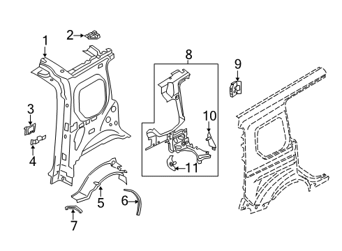 2022 Ford Transit Connect Inner Structure - Side Panel Panel Reinforcement Plate Diagram for DT1Z-61250A06-A