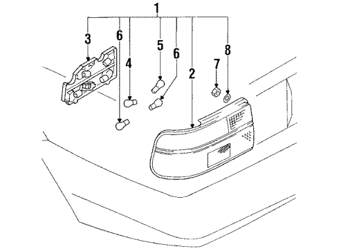 1992 Toyota Corolla Tail Lamps Socket & Wire Sub-Assy, Rear Combination Lamp, LH Diagram for 81565-1A060