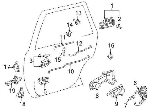 2001 Toyota Camry Rear Door - Lock & Hardware Cover, Rear Door Lock, Outer LH Diagram for 69394-AA020