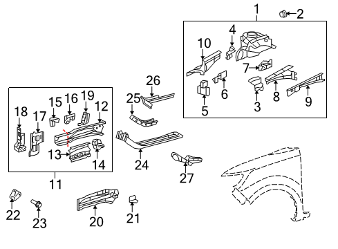 2010 Scion xB Structural Components & Rails Reinforce Plate Diagram for 57016-0R010