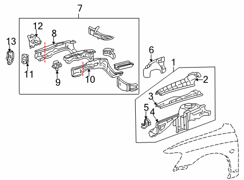 2002 Toyota Avalon Structural Components & Rails Front Reinforcement Diagram for 57034-33020