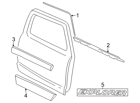 2002 Ford Explorer Sport Exterior Trim - Door Body Side Molding Diagram for 3L2Z-9820879-BAPTM