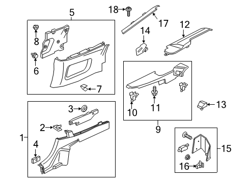 2017 Ford Mustang Interior Trim - Quarter Panels Shield Diagram for FR3Z-7631064-B