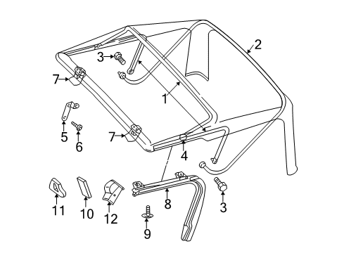 2000 Jeep Wrangler Convertible/Soft Top - Frame & Components Knob-Release Lever Diagram for 55176198