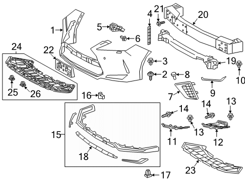 2020 Lexus RX450h Front Bumper ABSORBER, FR Bumper Diagram for 52618-48021