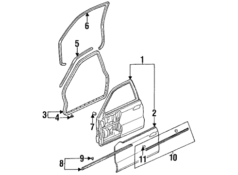 1994 Honda Accord Front Door & Components, Exterior Trim Molding Assy., R. FR. Door Diagram for 72410-SV2-A12