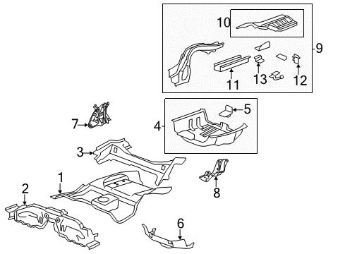 2013 Acura TSX Rear Body - Floor & Rails Panel Set, Rear Floor Diagram for 04655-TL4-G00ZZ