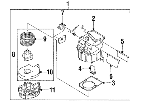 1995 Nissan 240SX Blower Motor & Fan Air Intake Box Actuator Diagram for 27740-70F00