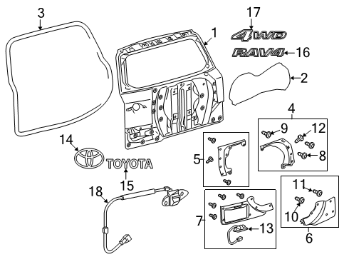 Diagram for 2006 Toyota RAV4 Back Door & Components, Exterior Trim 