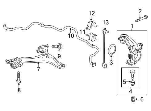 2015 Honda Accord Front Suspension Components, Lower Control Arm, Stabilizer Bar Boot Kit, Front Arm Diagram for 06512-T2A-305