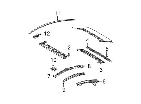 2010 Toyota Prius Roof & Components, Exterior Trim Reinforce Bracket Diagram for 61175-47020