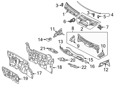 2008 Scion xD Cowl Cowl Panel Diagram for 55700-52330