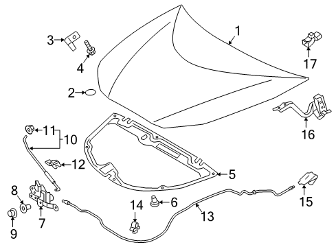 2017 Toyota Prius Hood & Components Release Cable Diagram for 53630-47080