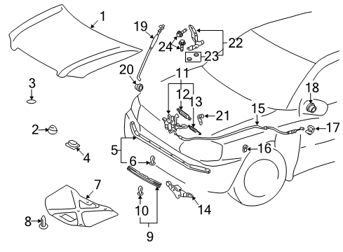 2002 Toyota Highlander Hood & Components Lock Assembly Protector Diagram for 53525-48010