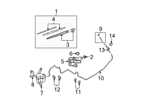 2008 Nissan Versa Lift Gate - Wiper & Washer Components Nut Diagram for 28889-01G0A