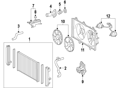 2012 Toyota Matrix Cooling System, Radiator, Water Pump, Cooling Fan Fan Motor Diagram for 16363-0H210