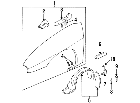 1995 Chevrolet Monte Carlo Fender & Components, Exterior Trim Molding, Front Fender Upper-RH Diagram for 12491261