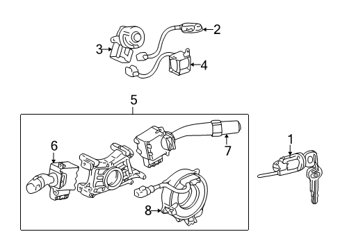 1999 Toyota Corolla Switches Cylinder & Keys Diagram for 69057-12340