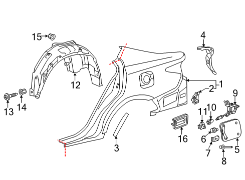 2018 Lexus ES300h Fuel Door Liner, Rear Wheel Housing Diagram for 65637-06221